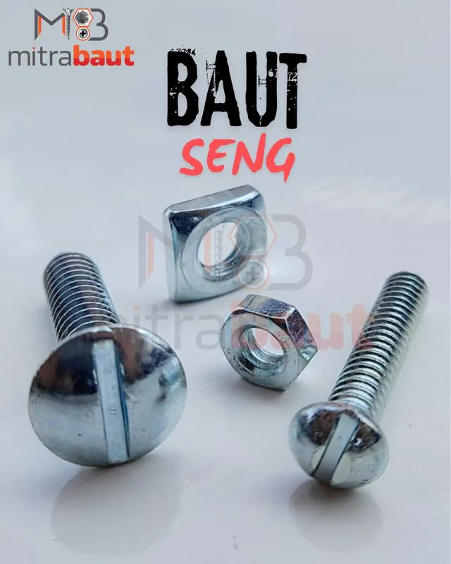 Baut seng kepala bulat beralur dengan mur - toko baut Medan